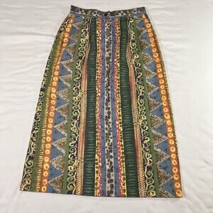 Willowbend Denim Skirt Size 14 Multicolor Aztec Midi Vintage VTG 90s Made in USA